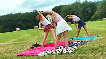 Czech Teen Gymnast Does Outdoor Yoga In Nude Panties And School Uniform