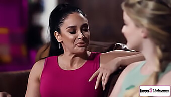 Latina Milf Dominates Young Blonde Babysitter With Her Big Natural Tits