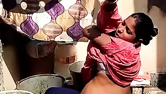 Indian Village Woman Takes A Bath In The Open Air While Pregnant