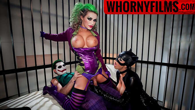 Joker And Cat Woman'S Erotic Encounter With A Busty Brunette