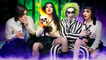 Stepbrother And Cosplayers In Taboo Foursome With Elias Cash In Beetlejuice Xxx Parody